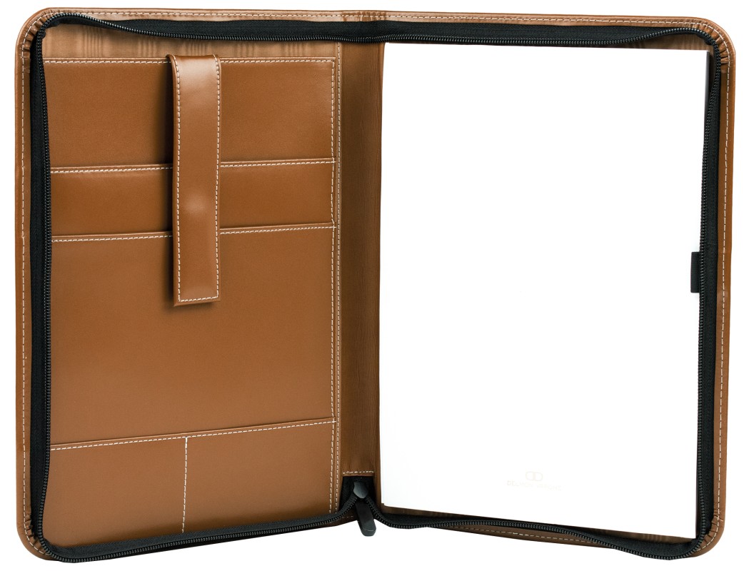 Reißverschluss Schreibmappe DIN A4, incl. Memoblock CAMBRIDGE Top Grain Rindleder hellbraun